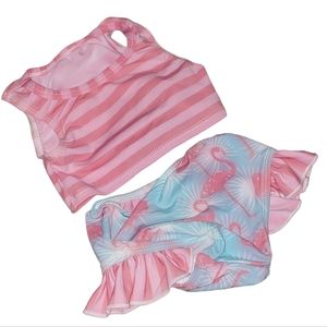 Boutique Blue Striped Pink Flamingo Ruffle Bikini 2PC Swimsuit 12-18MO Beach NEW